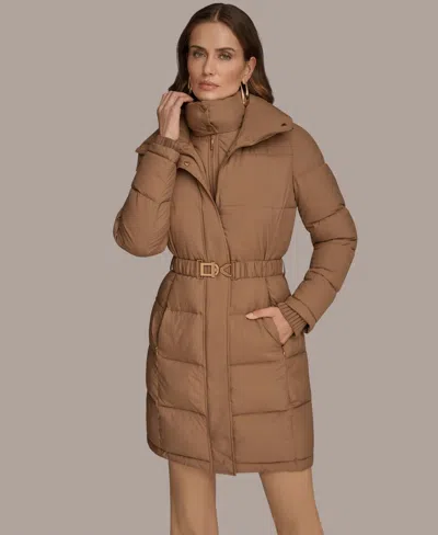 Donna Karan Women's Belted Bibbed Puffer Coat In Brown
