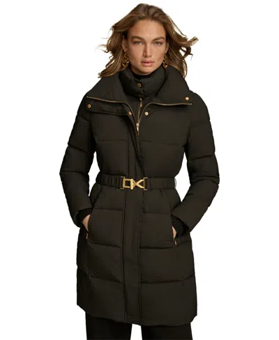 Donna Karan Women's Belted Bibbed Puffer Coat In Black