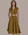 Donna Karan New York Sleeveless Belted Mixed Media Midi Dress