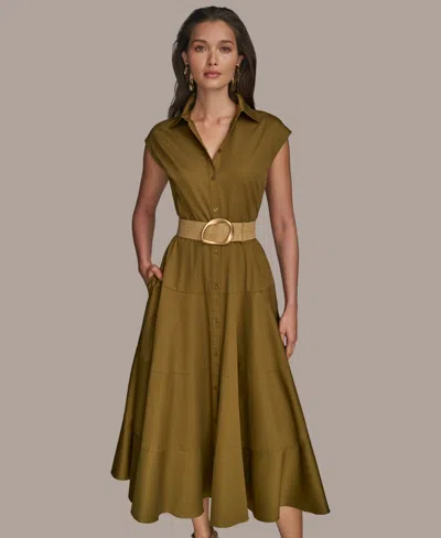 DONNA KARAN WOMEN'S BELTED CAP-SLEEVE DRESS