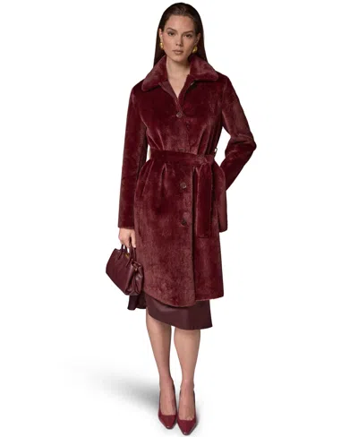Donna Karan Women's Belted Collared Faux Fur Coat In Neutral
