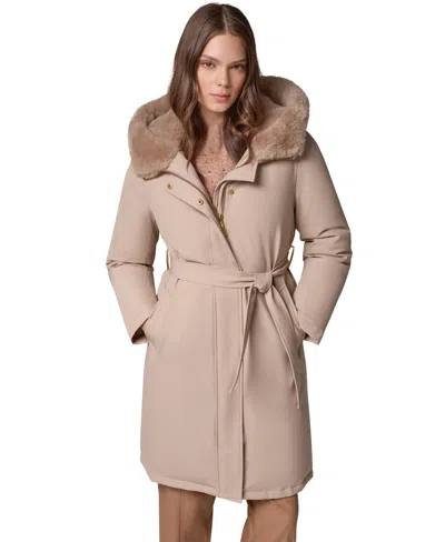 Donna Karan Women's Belted Fur Hooded Puffer Coat In Neutral