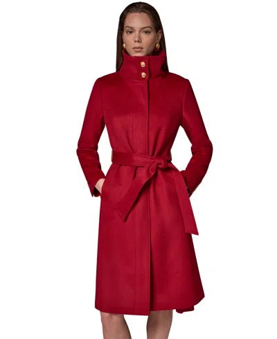Donna Karan Women's Belted High Collar Wool Coat In Red
