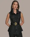 Donna Karan Women's Belted Linen-blend Utility Vest In Black