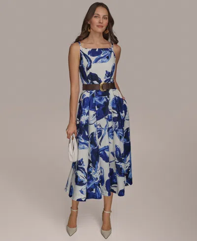 Donna Karan Women's Belted Midi A-line Dress In Cream Electric
