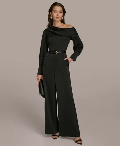 Donna Karan Women's Belted One-shoulder Jumpsuit In Black