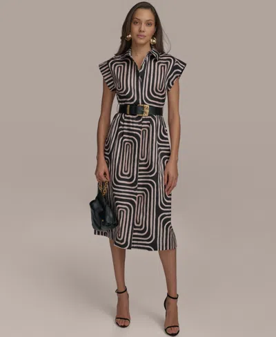 Donna Karan Women's Belted Printed Cotton Shirtdress In Black,peach Multi