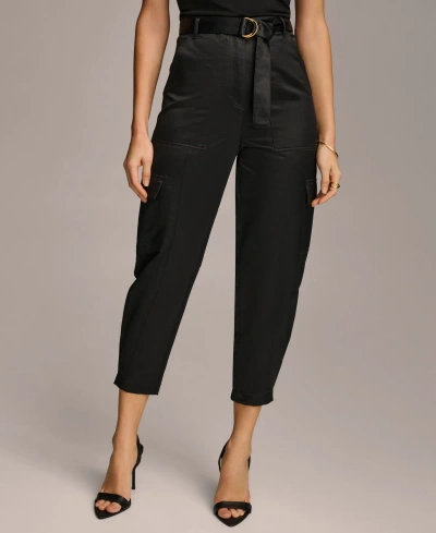 Donna Karan Women's Belted Satin Cargo Pants In Black