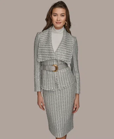 Donna Karan Women's Belted Sequin Detail Jacket In Silver