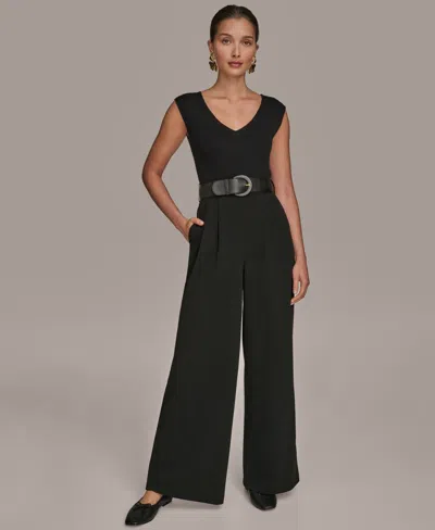 Donna Karan Women's Belted Straight-leg Jumpsuit In Black