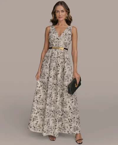 Donna Karan Women's Belted V-neck Jacquard Ball Gown