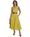 Donna Karan New York Belted Sleeveless Linen Blend Maxi Dress In Chartreuse