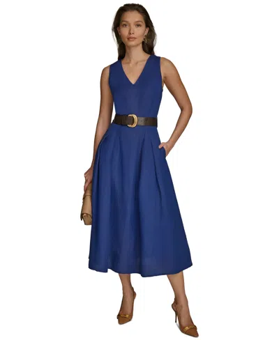 Donna Karan Women's Belted V-neck Midi Dress In Cosmos