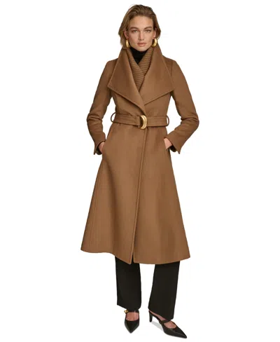 Donna Karan Women's Belted Wing-collar Coat In Antique Gold