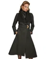 Donna Karan Women's Belted Wing-collar Coat In Black