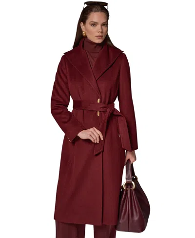 Donna Karan Women's Belted Wool Coat With Gold Detail In Brown