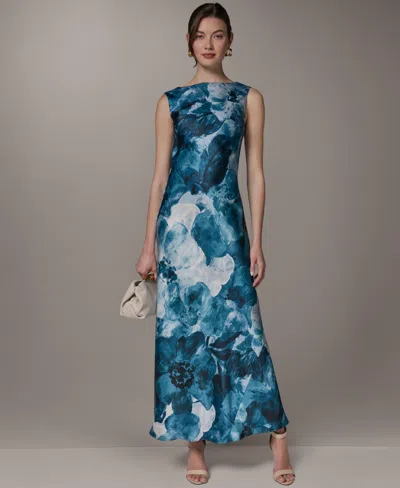 Donna Karan Women's Boat Neck Maxi Sleeveless Printed Dress In Blue