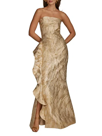 Donna Karan Women's Metallic Ruffled Strapless Gown In Gold