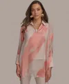 Donna Karan Womens Brushstroke Burnout Blouse Slim Leg Pants In Apricot Combo