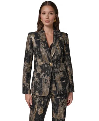 Donna Karan Women's Brushstroke Peak-lapel Statement Shoulder-pad Blazer In Multi