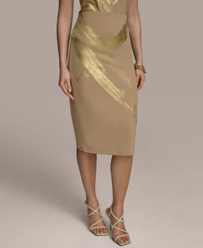 Donna Karan Women's Brushstroke-print Pencil Skirt In Hazelnut,gold