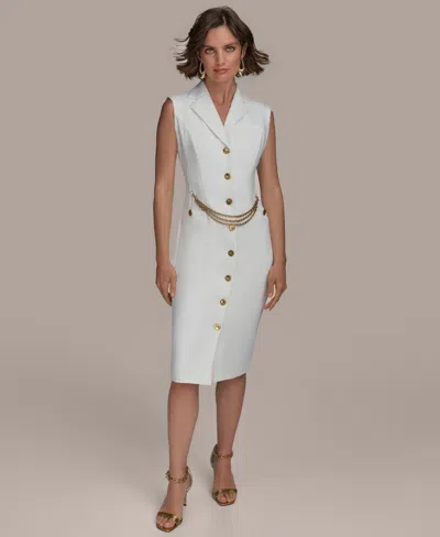 Donna Karan Women's Button-front Chain-trim Dress In Cream