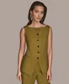 Donna Karan Women's Button-front Sleeveless Vest, Regular & Petite In Green