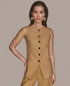 Donna Karan New York Linen Blend Vest In Brown