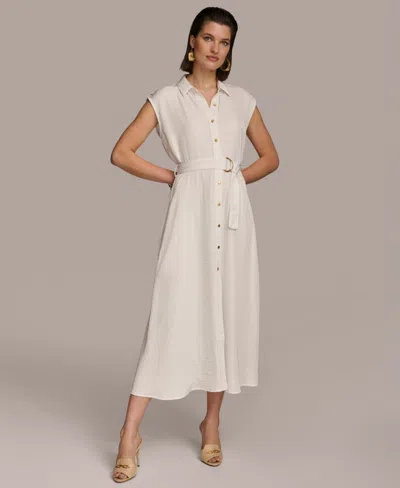 Donna Karan Women's Button-front Tie-waist Dress In Cream