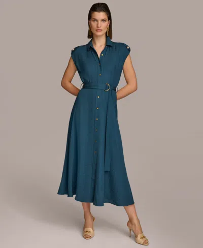 Donna Karan Women's Button-front Tie-waist Dress In Tide Navy