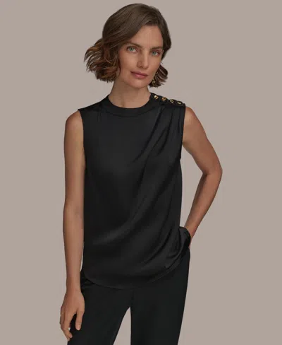 Donna Karan Women's Button-trim Sleeveless Top In Black