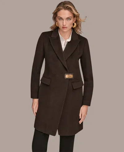 Donna Karan Women's Buttoned Notch Collared Coat In Brown
