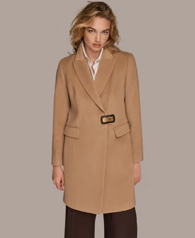 Donna Karan Women's Buttoned Notch Collared Coat In Brown