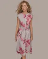 Donna Karan New York Floral Tie Front Cap Sleeve Stretch Cotton Shirtdress In Multi