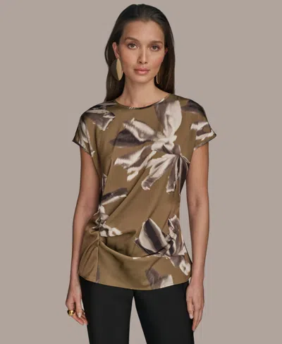 Donna Karan New York Drape Neck Charmeuse Top In Green