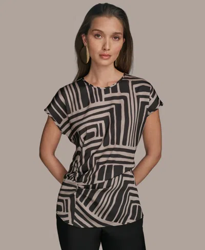 Donna Karan Women's Cap-sleeve Printed Top In Black