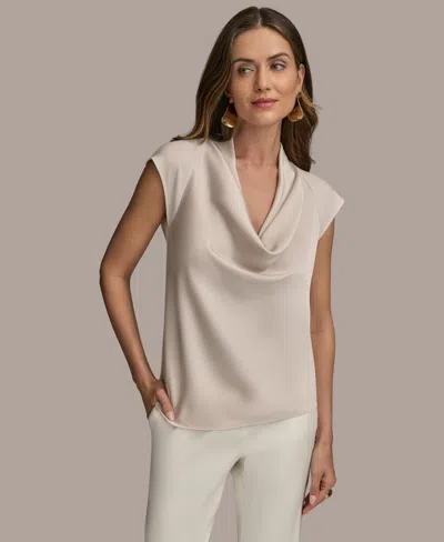 Donna Karan Women's Cap Sleeve Satin Cowlneck Top