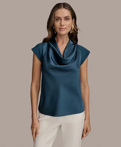 Donna Karan Women's Cap Sleeve Satin Cowlneck Top