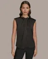 Donna Karan New York Twist Neck Hardware Sleeveless Top In Brown