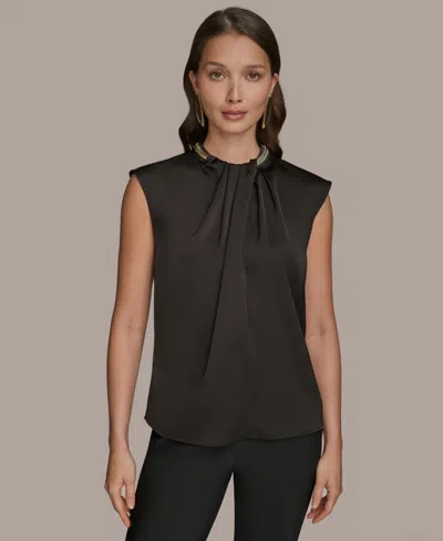 Donna Karan Women's Cap-sleeve Twist-neck Top In Black
