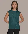 Donna Karan New York Twist Neck Hardware Sleeveless Top In Gold