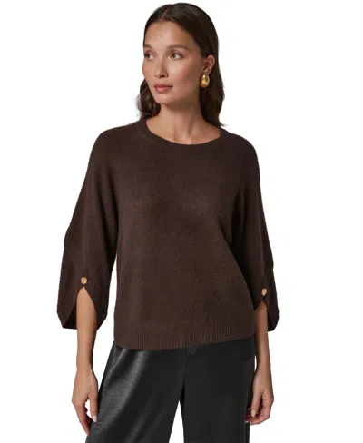 Donna Karan Women's Cashmere 3/4-sleeve Tulip Crewneck Sweater In Gray