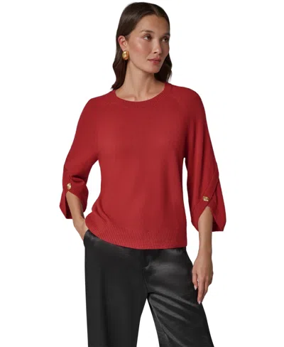 Donna Karan Women's Cashmere 3/4-sleeve Tulip Crewneck Sweater In Red