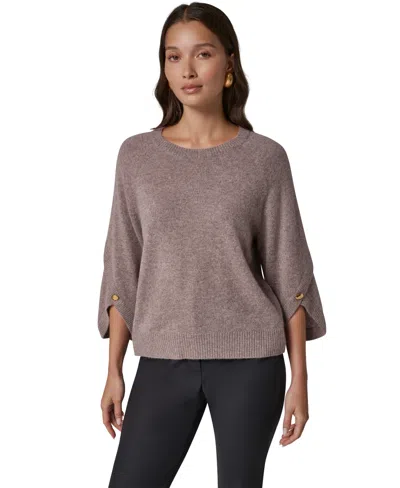 Donna Karan Women's Cashmere 3/4-sleeve Tulip Crewneck Sweater In Gray