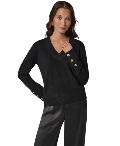Donna Karan Women's Cashmere Long-sleeve V-neck Sweater In Black