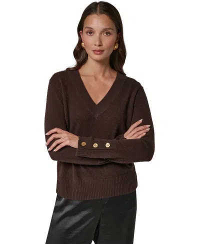 Donna Karan Women's Cashmere Long-sleeve V-neck Sweater In Brown