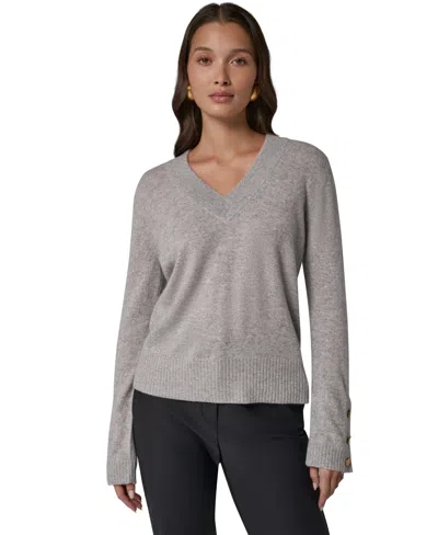 Donna Karan Women's Cashmere Long-sleeve V-neck Sweater In Gray