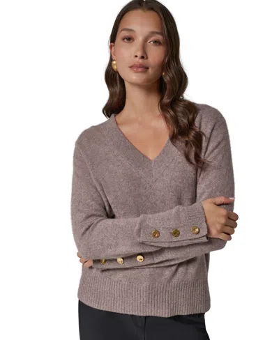 Donna Karan Women's Cashmere Long-sleeve V-neck Sweater In Gray