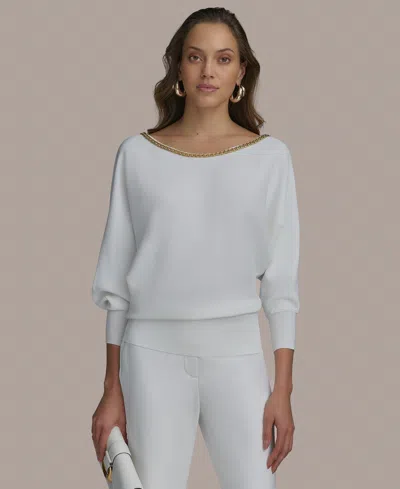 Donna Karan Women's Chain-trim Sweater In White