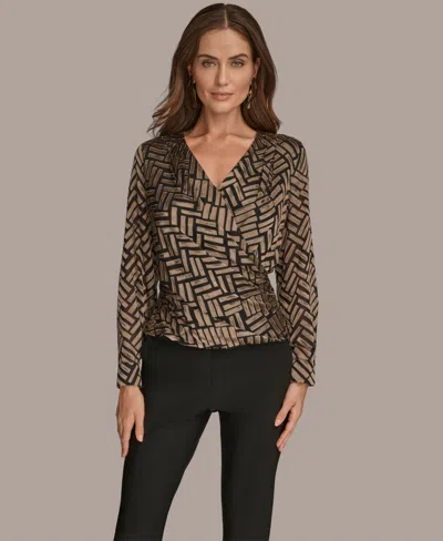 Donna Karan Women's Chevron Print Long Sleeve Top In Gold